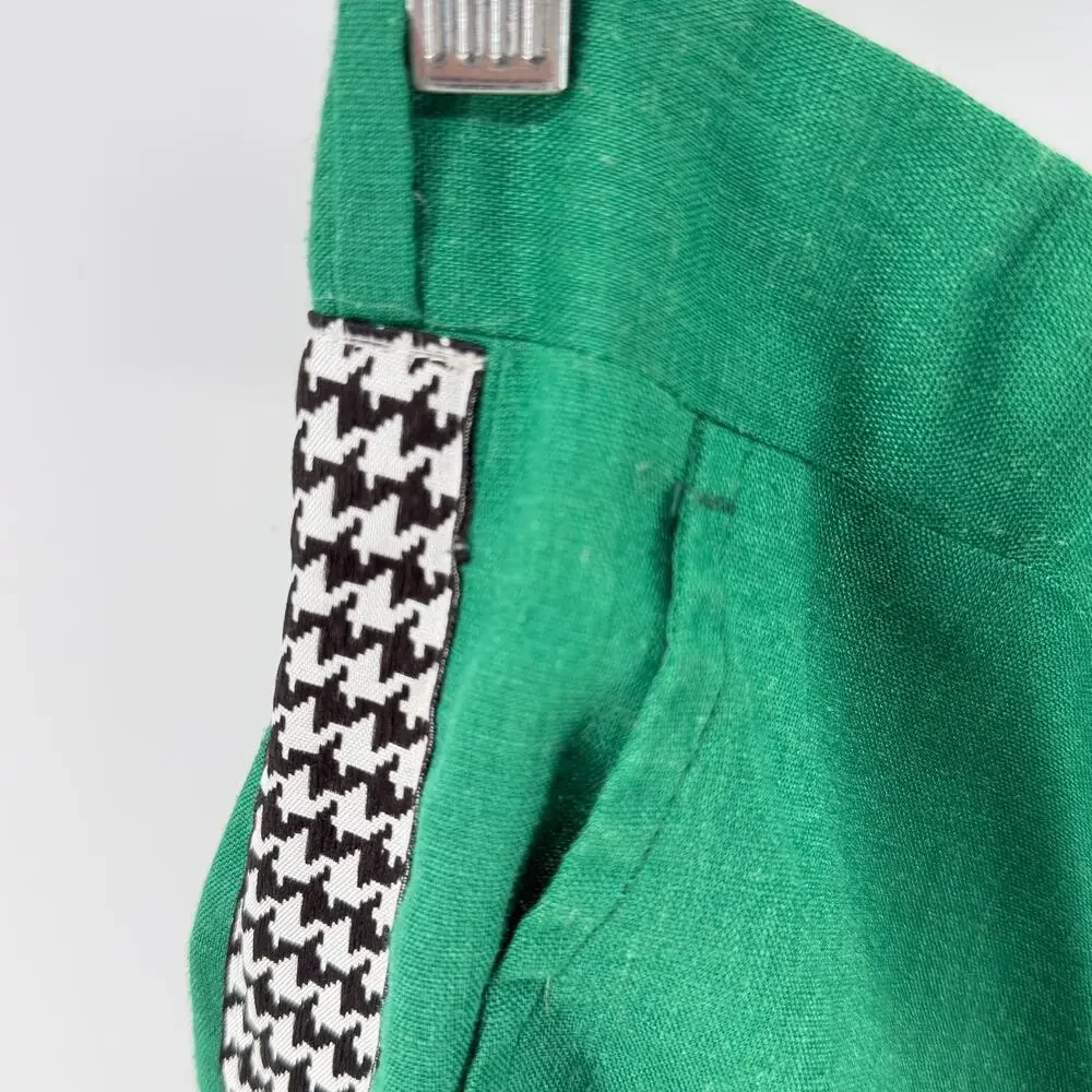 Vintage Corbin Montego Linen Trousers Green Houndstooth Stripe Squire Shop 32